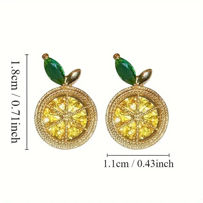 Stylish 18K Gold Plated Fruit Shiny Yellow Rhinestone Lemon Earrings Jewelry New