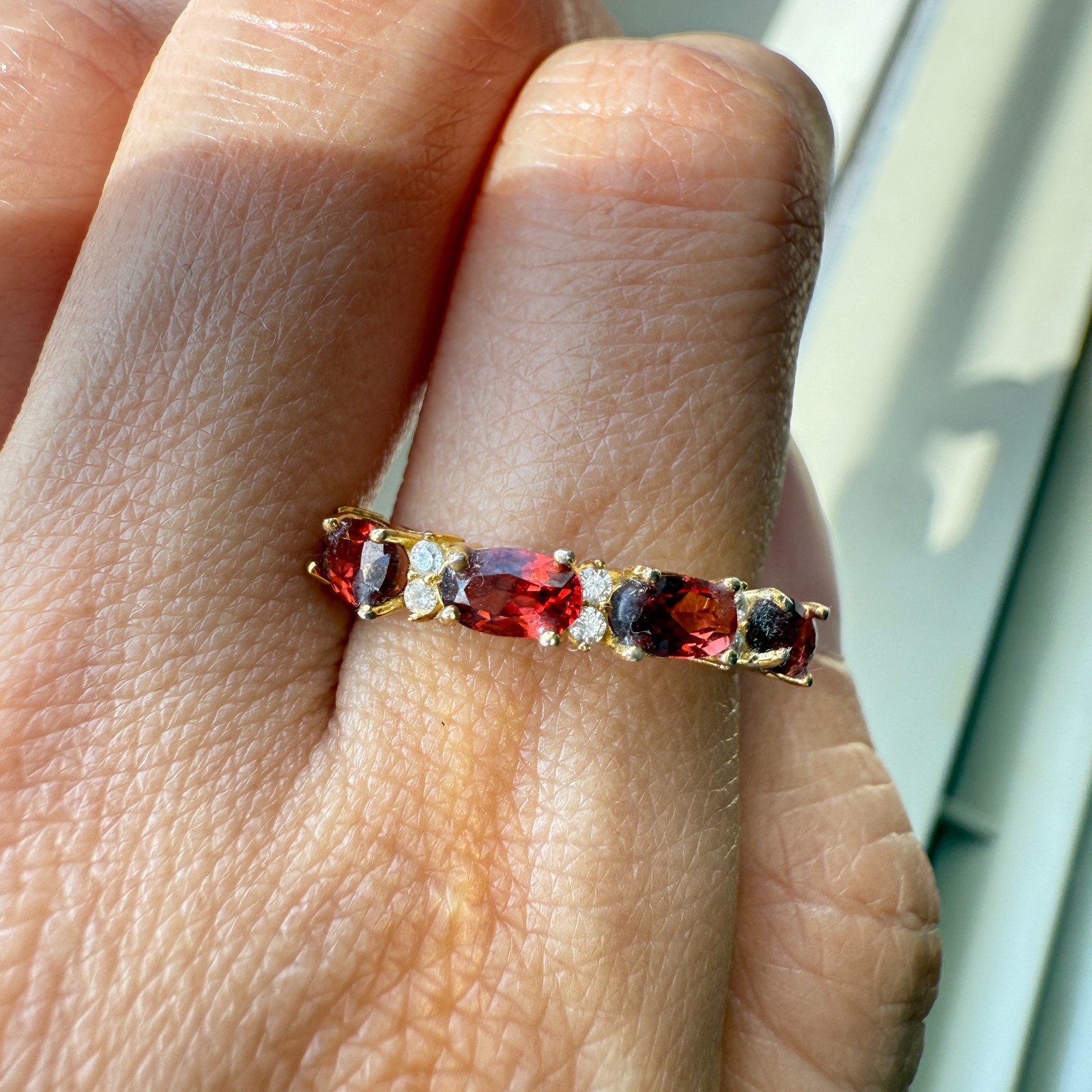 925 Sterling Silver Ring 5x3mm Natural Rhodolite Garnet Gemstone Zircon Beaded