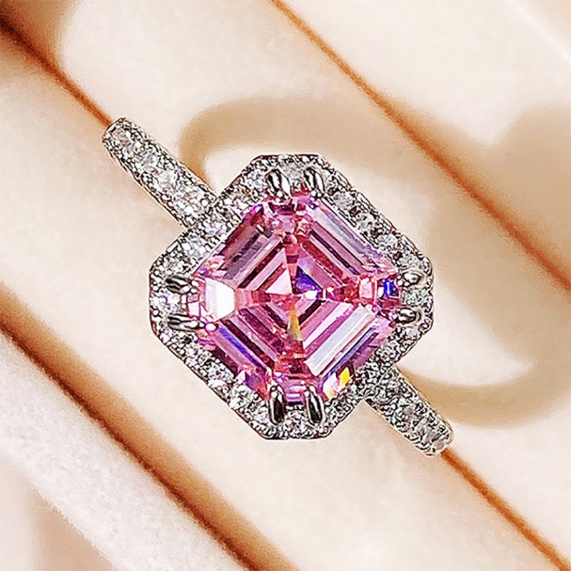 4 Ct pink Princess Cut moissanite wedding engagment ring 14k white gold plated