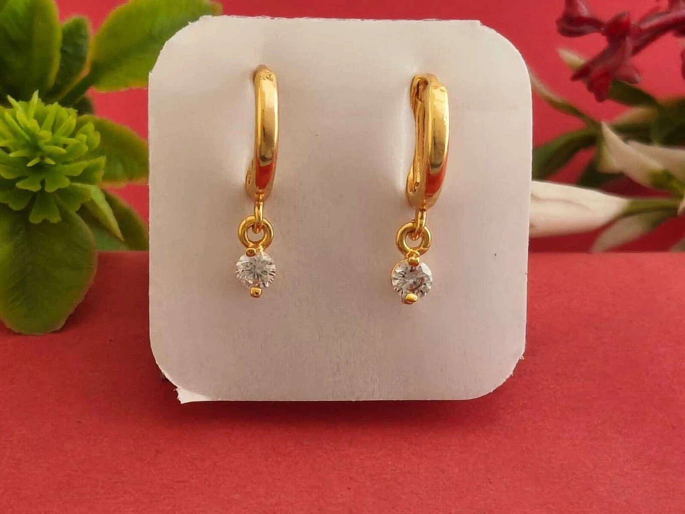 Gold Tone Jhumka Earrings, South Indian Temple Jewelry, Brass Alloy