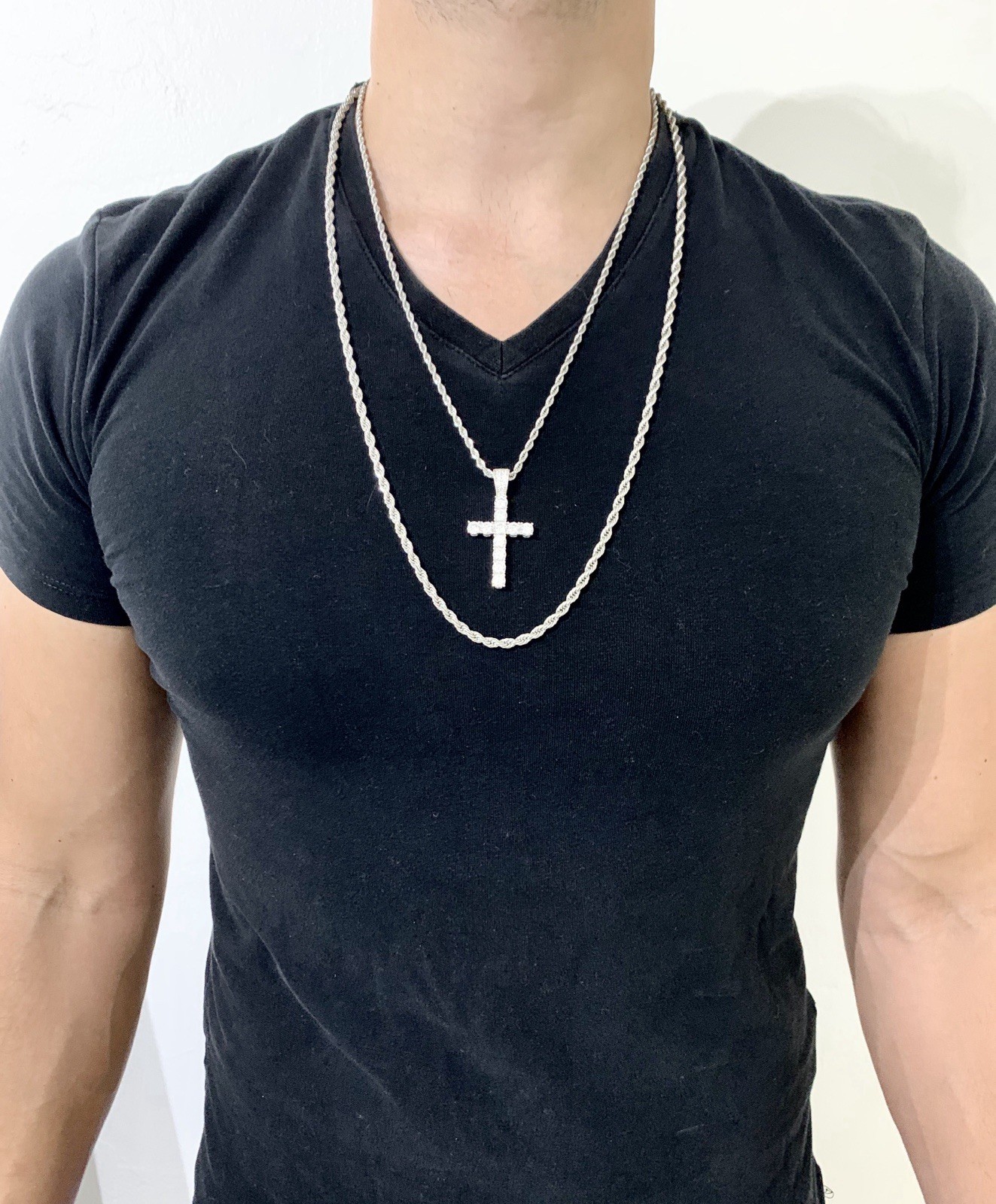Real 18K White Gold Men Women Cross Necklace Lab Diamond ITALY LIFETIME WARRANTY