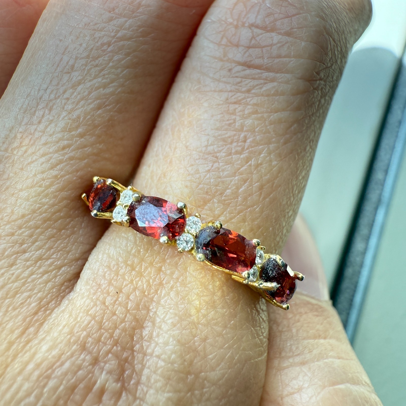925 Sterling Silver Ring 5x3mm Natural Rhodolite Garnet Gemstone Zircon Beaded