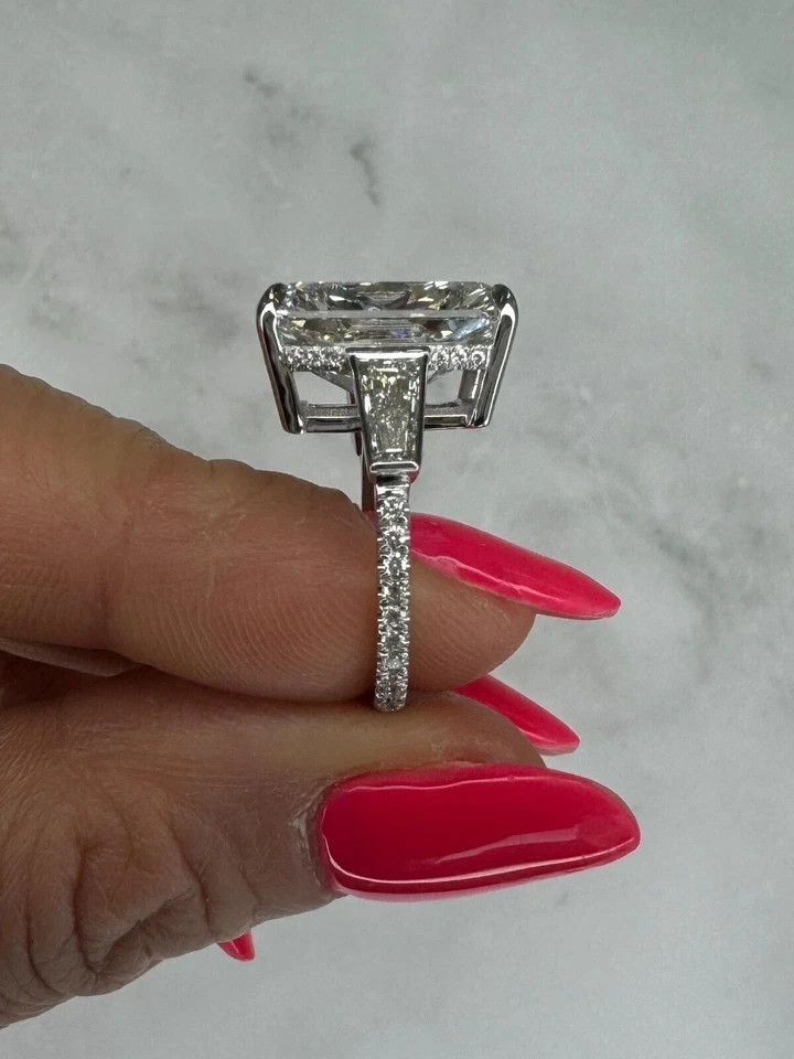 12 Carat Diamond 14k White Gold Lab Grown IGI E F VVS Radiant Cut Certified Ring