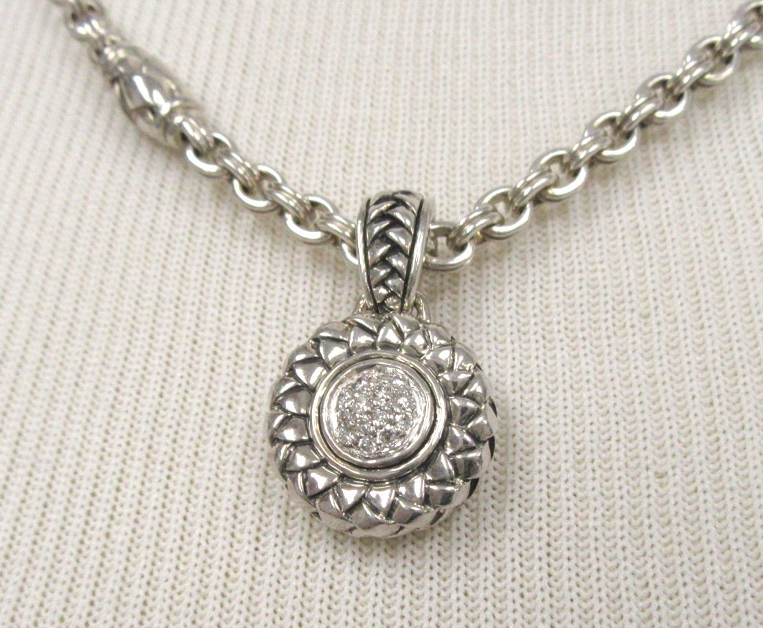 18″ Scott Kay Signed Sterling Silver Diamond Pendant Necklace