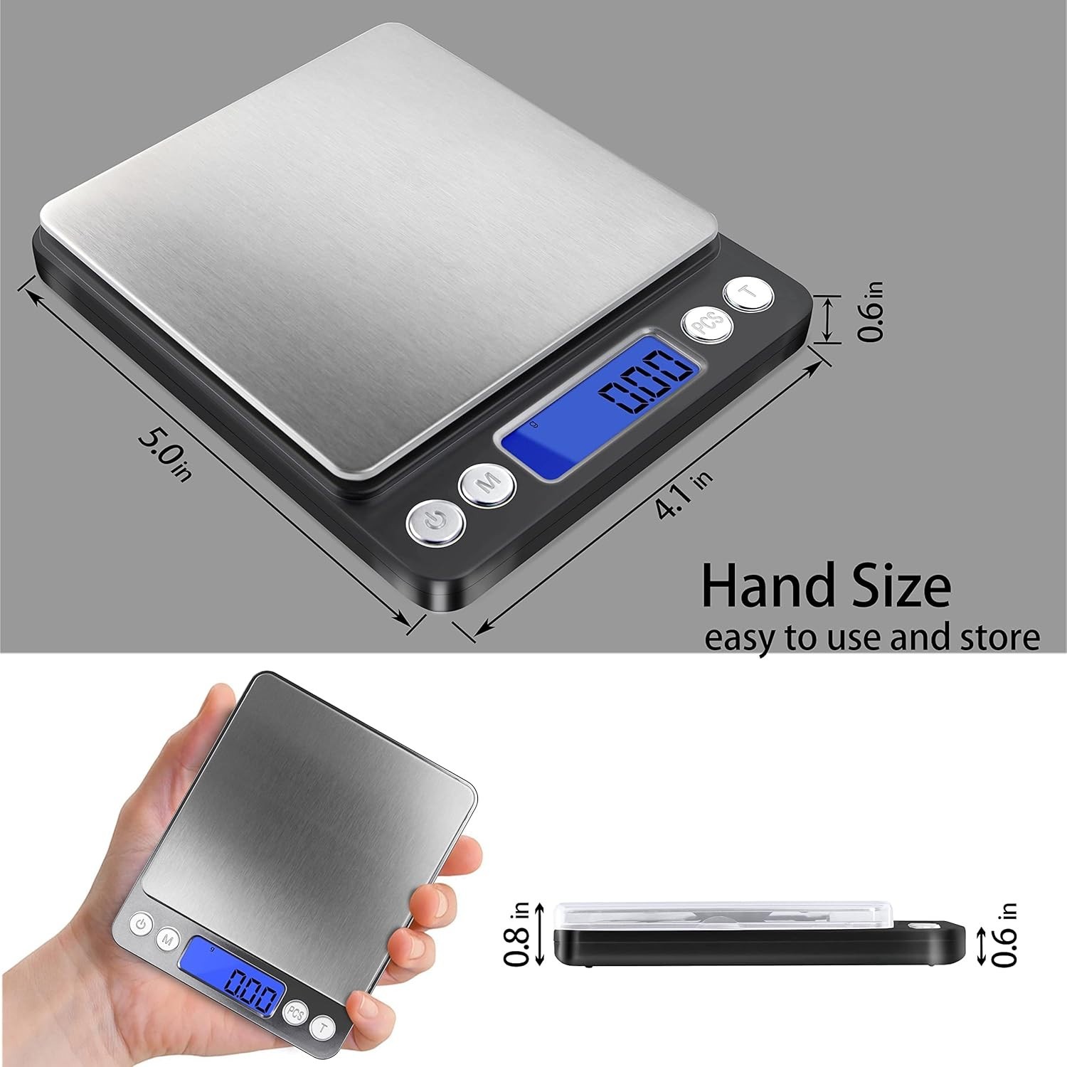 Compact Digital Scale with TARE Function & 2 Trays – Weigh Food, Herbs & Jewelry