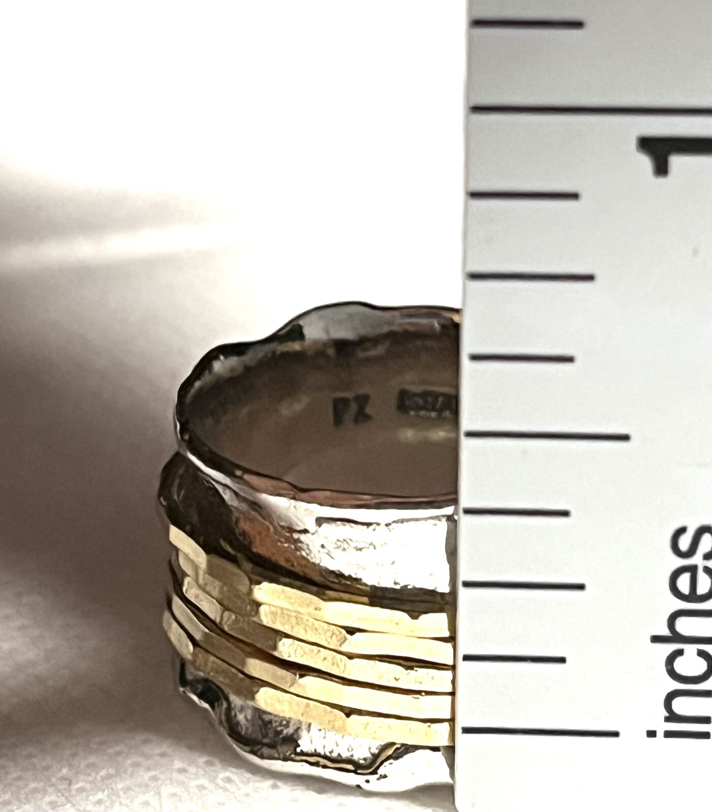 NWOT OR PAZ 925 STERLING SILVER HAMMERED TWO TONE SPINNER RING SZ 9.5 ISRAEL PZ