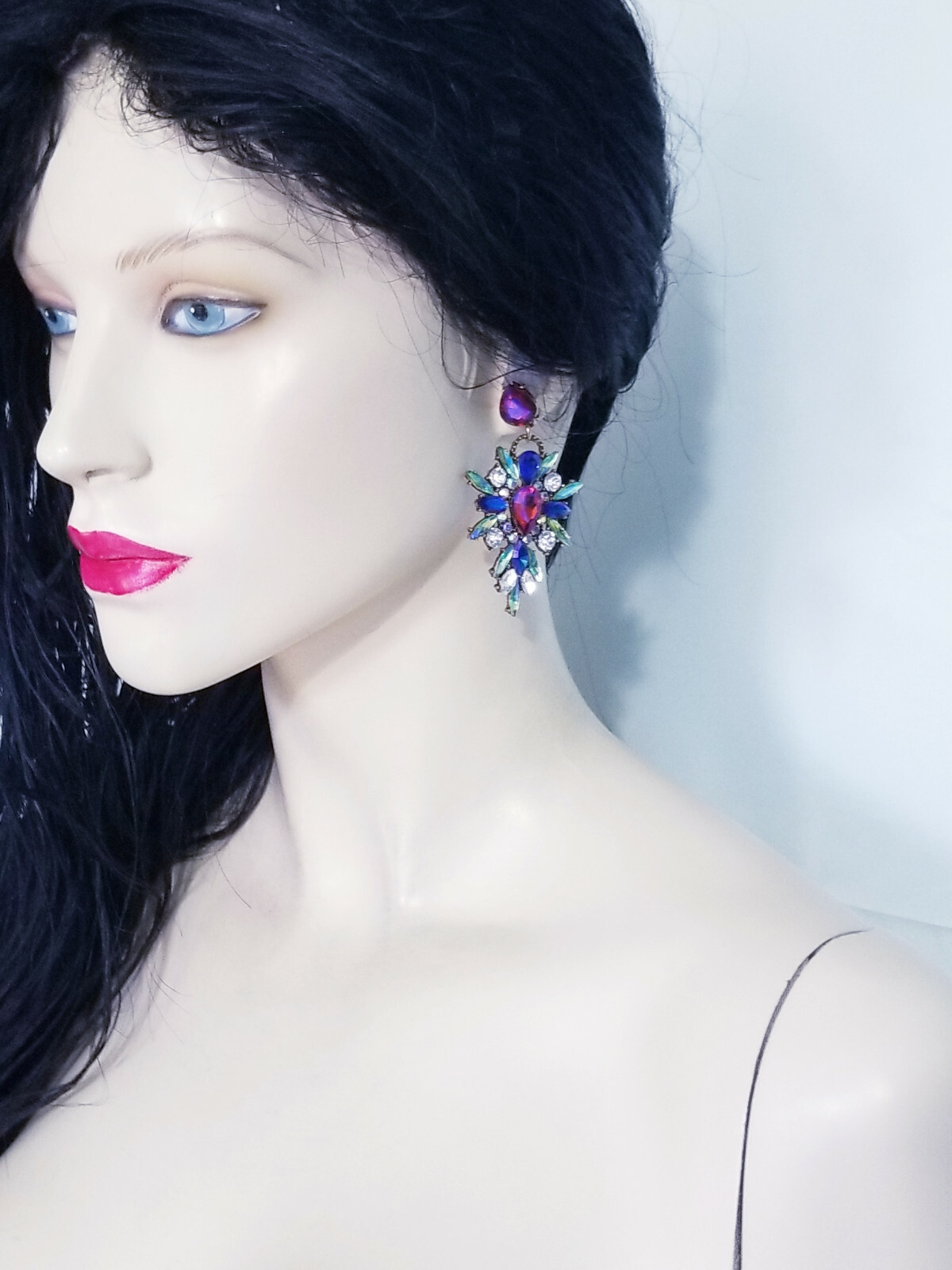 Chandelier Earrings Multi Rhinestone Crystal 2.8 in