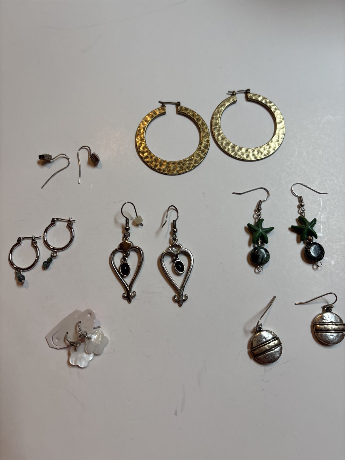 Bulk Lot 7 Pairs Womens Earrings Gold Hoops Filigree Heart Beach Starfish Shell⁠