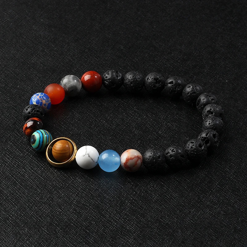 Stone Beaded Bracelet Solar System Planet Round Beads Unisex Bracelet Jewelry