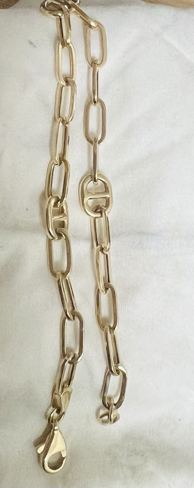 14k Yellow Gold Hollow Paperclip & Marina Link Women’s Bracelet