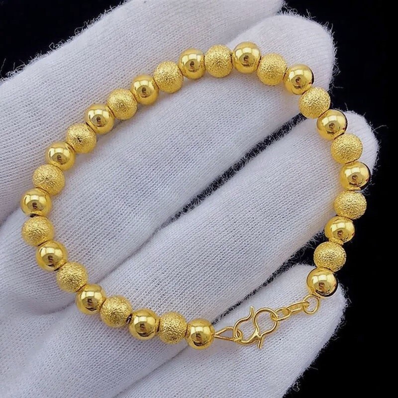 18k Yellow Gold Over Sterling Silver Womens Beaded Small 6.5″ Bangle Bracelet