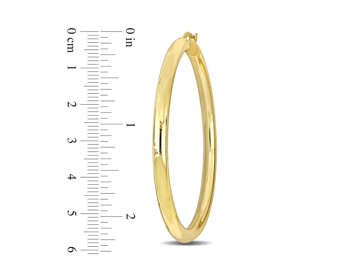 Yellow Plated Sterling Silver Polished Hoop Earrings (2 1/2 Inches)