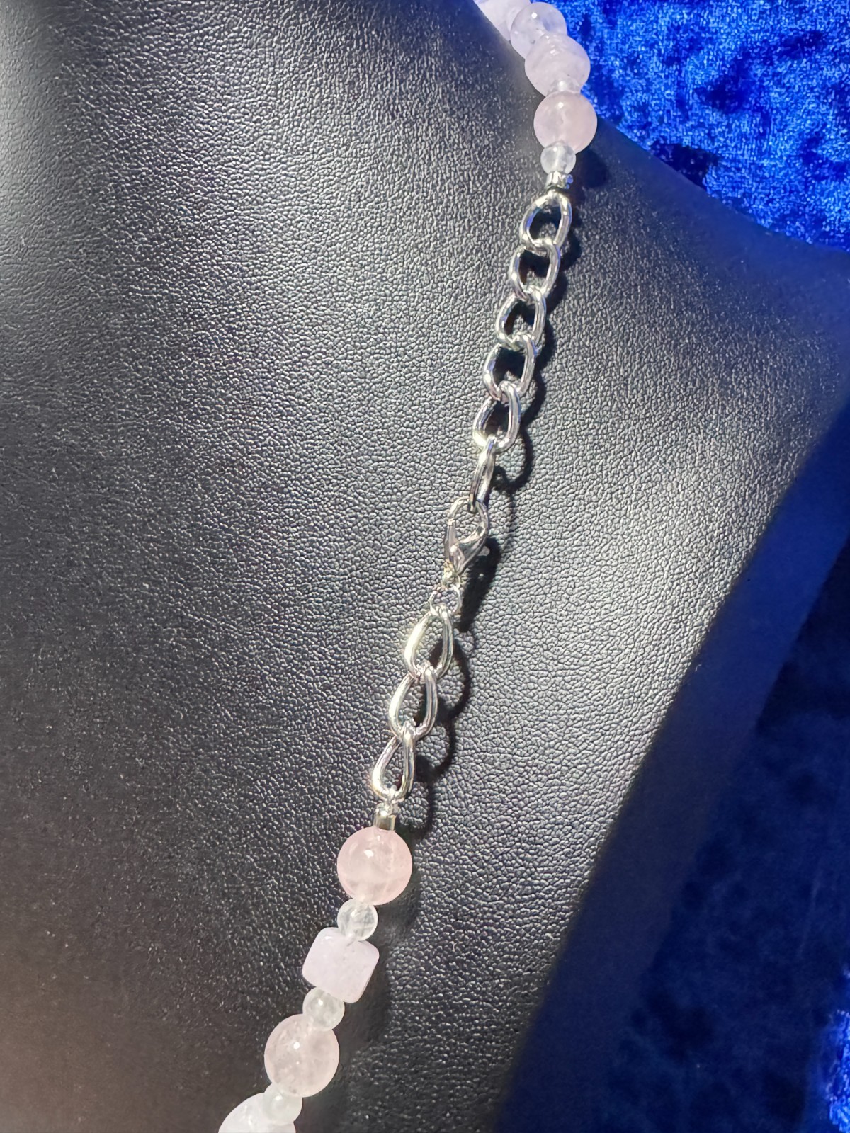 Pink Quartz w/ White Jade Tennis Necklace & Bracelet Necklace Round & Square 22″
