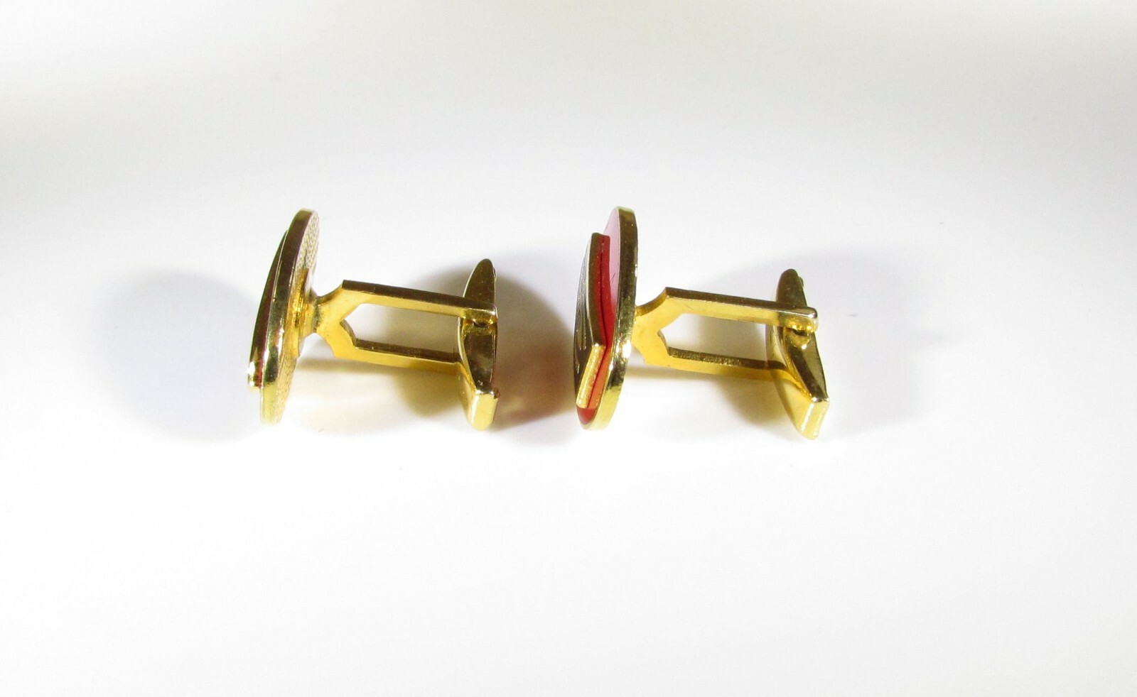 Vintage Kinney Co signed Oldsmobile Rocket Red Enamel Cufflinks Gold Tone MCM