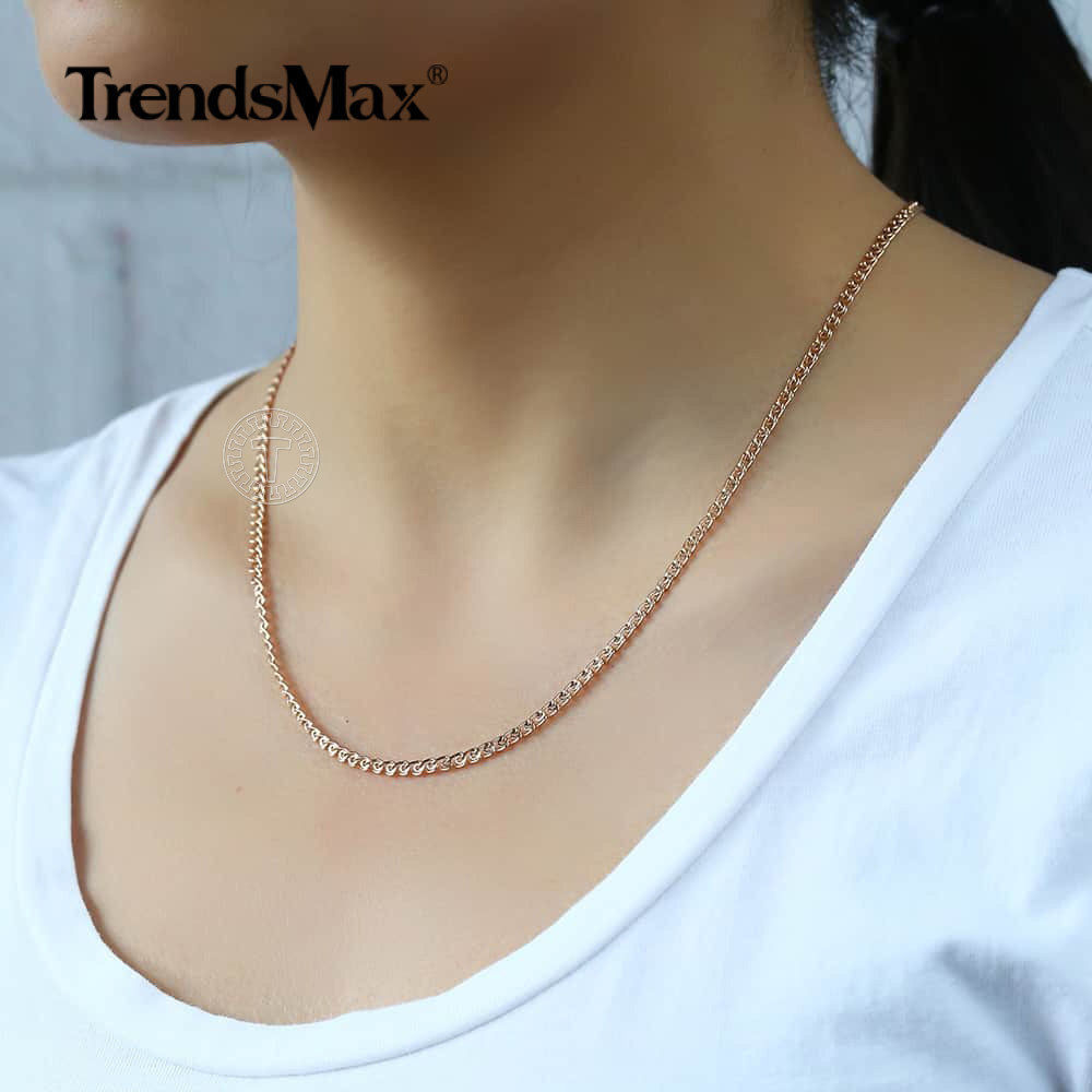 3mm 585 Rose Gold Color Snake Chain Necklace for Women Girls Jewelry 50cm/20inch