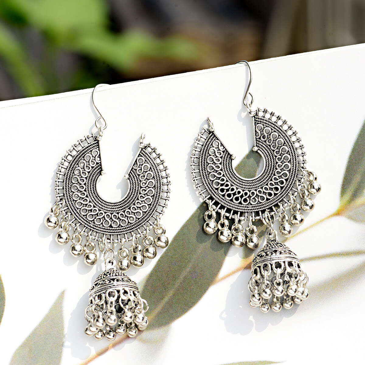 Fashion Women India jhumki Silver Bead Earrings Ornament Southeast Asia Style