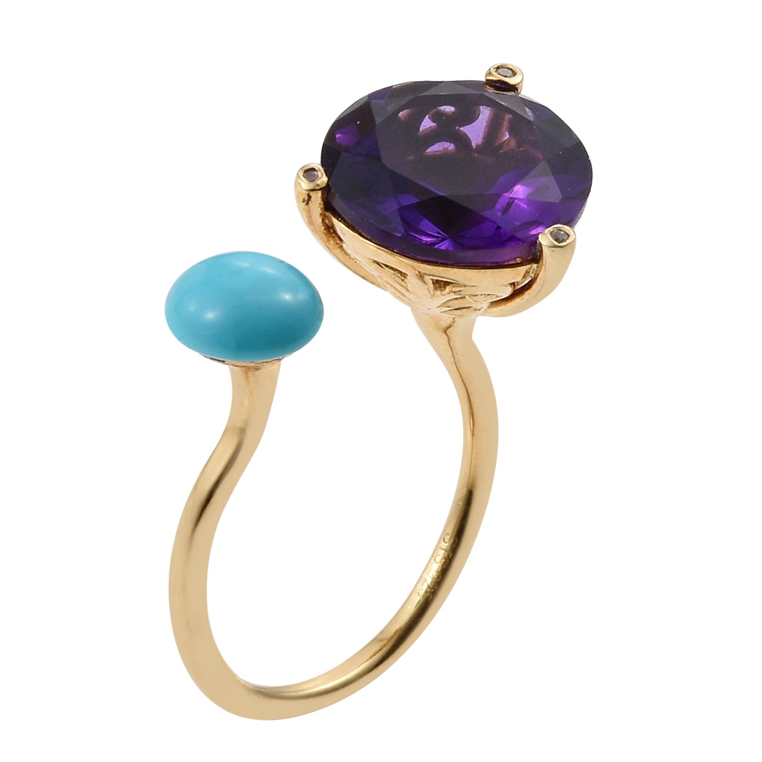 Yellow Gold Rhodium Plated 925 Sterling Silver Ring With Natural Natural white z
