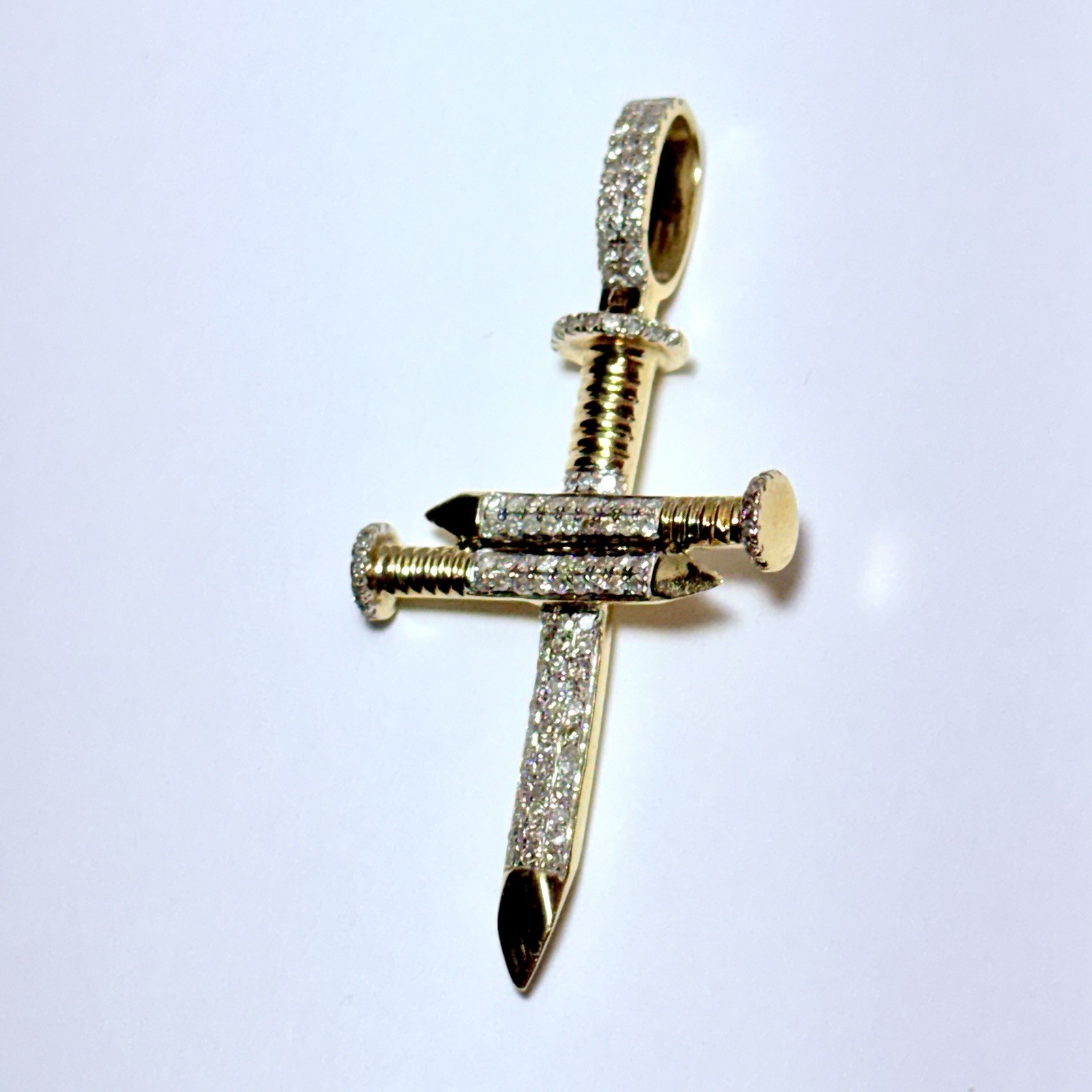 10K Yellow Gold 0.27ctw Pavé Diamond 52mm Nail Cross Pendant 8.4g