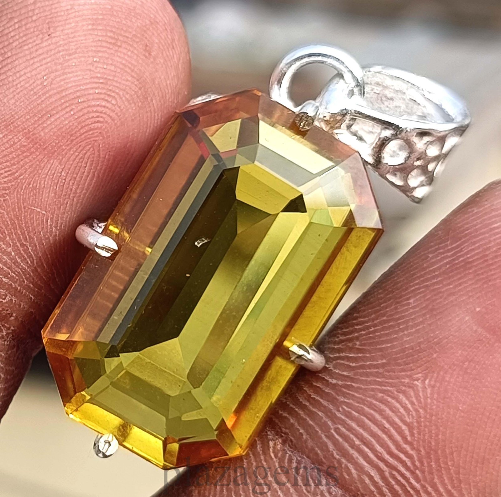 Natural Yellow Sapphire Pendant 50 Carat Emerald Cut 925 Silver Free Chain 5DJS