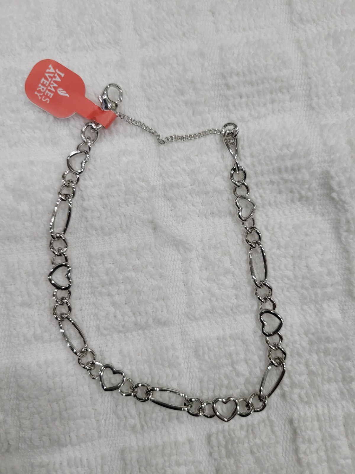 James Avery Brand New Heart Figaro Charm Braclet Size Large 8 1/8 inches long