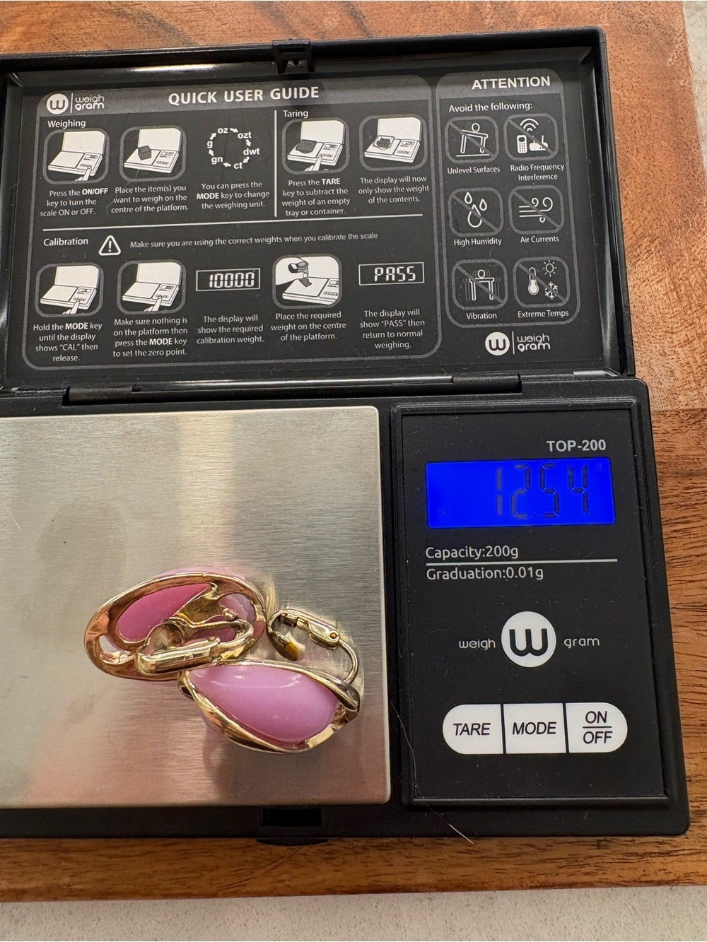 Vintage Pink Enamel and Gold-Tone Oval Clip-On Earrings