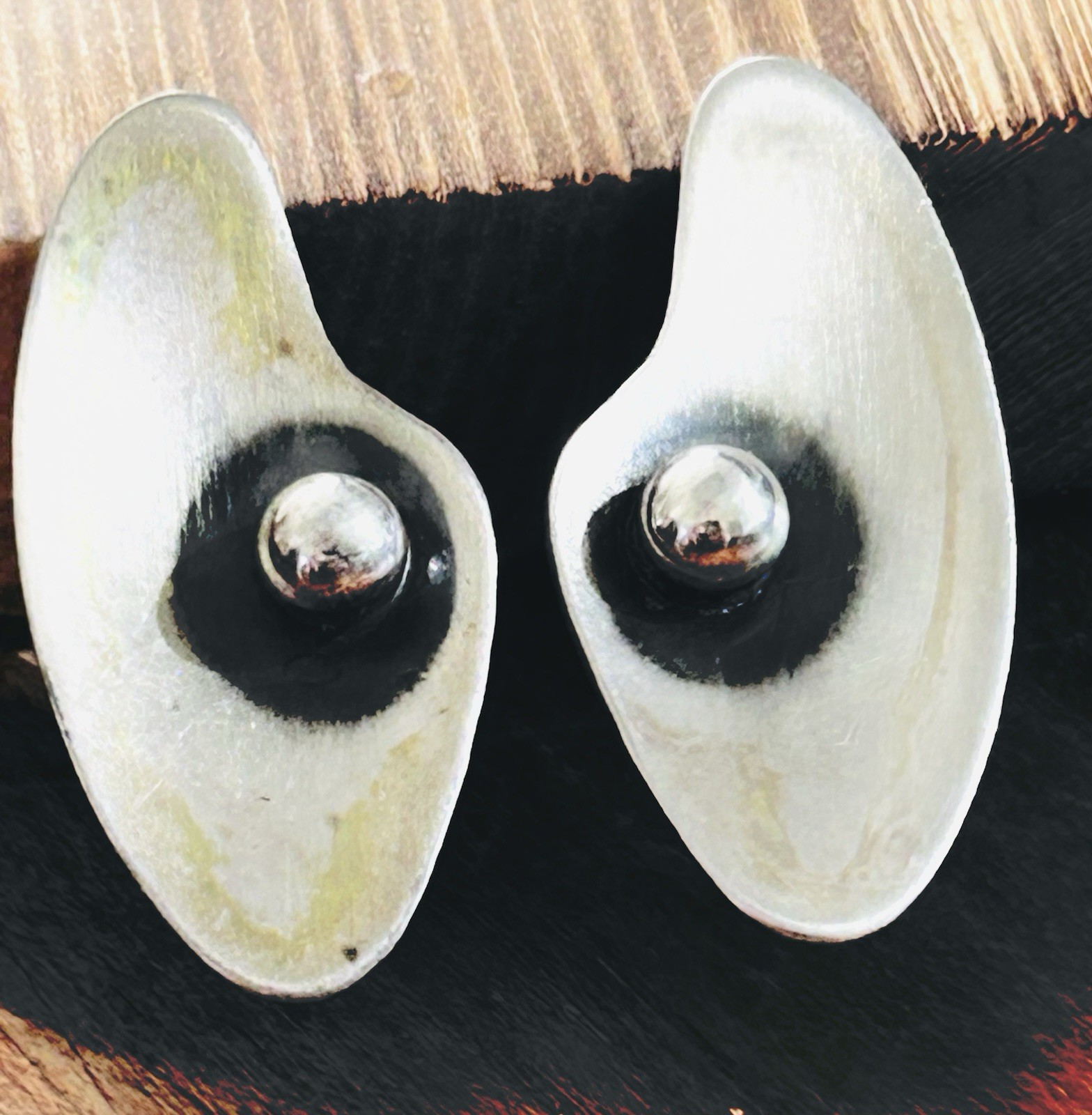 Vintage Otto Robert Bade ORB Modernist Sterling Silver Clip On Earrings 7.35 Gr.