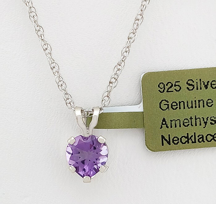 GENUINE 1.08 Cts AMETHYST PENDANT NECKLACE .925 STERLING SILVER – New With Tag
