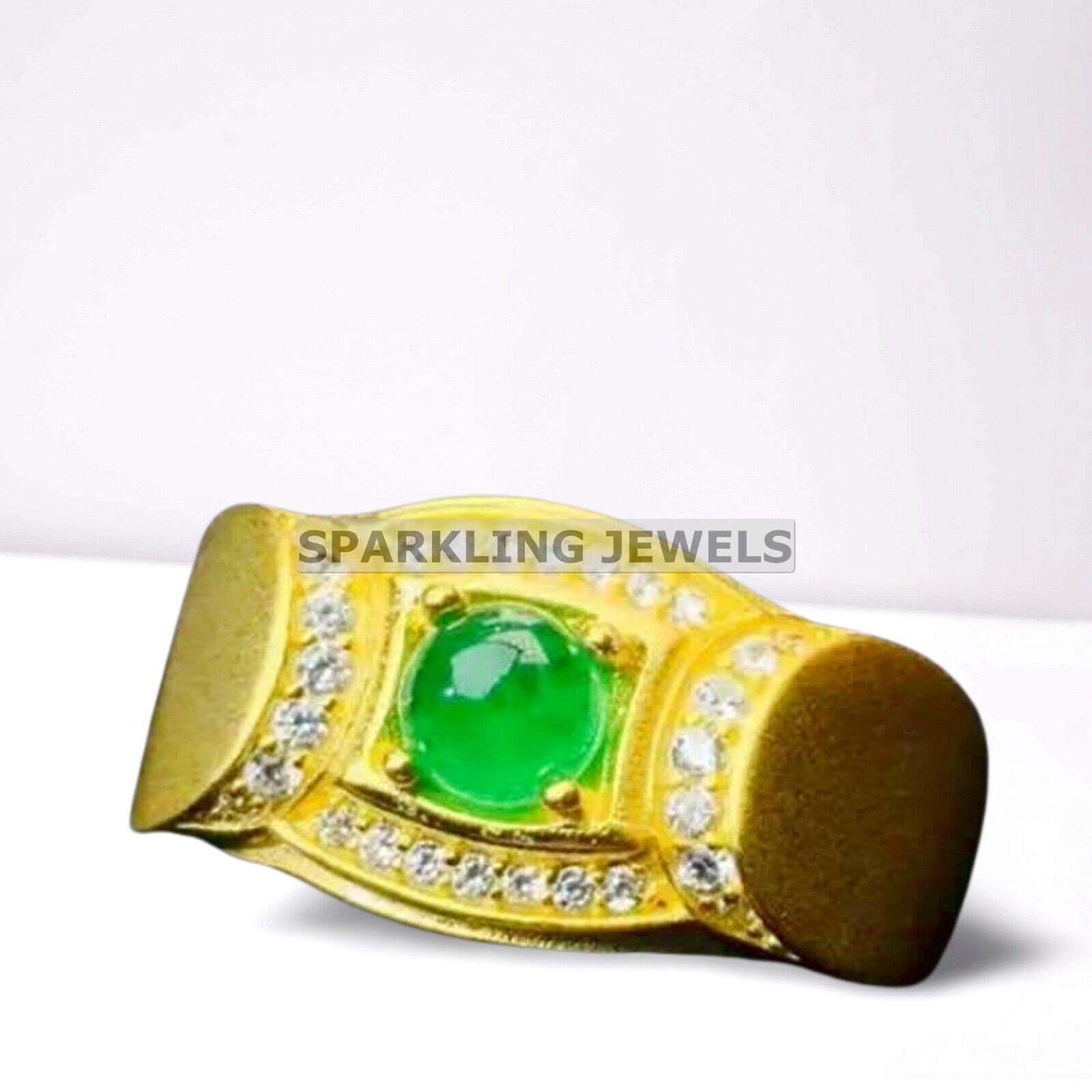 Vivid Green Onyx Round With 14k Solid Pure Gold Ring For Men #C554