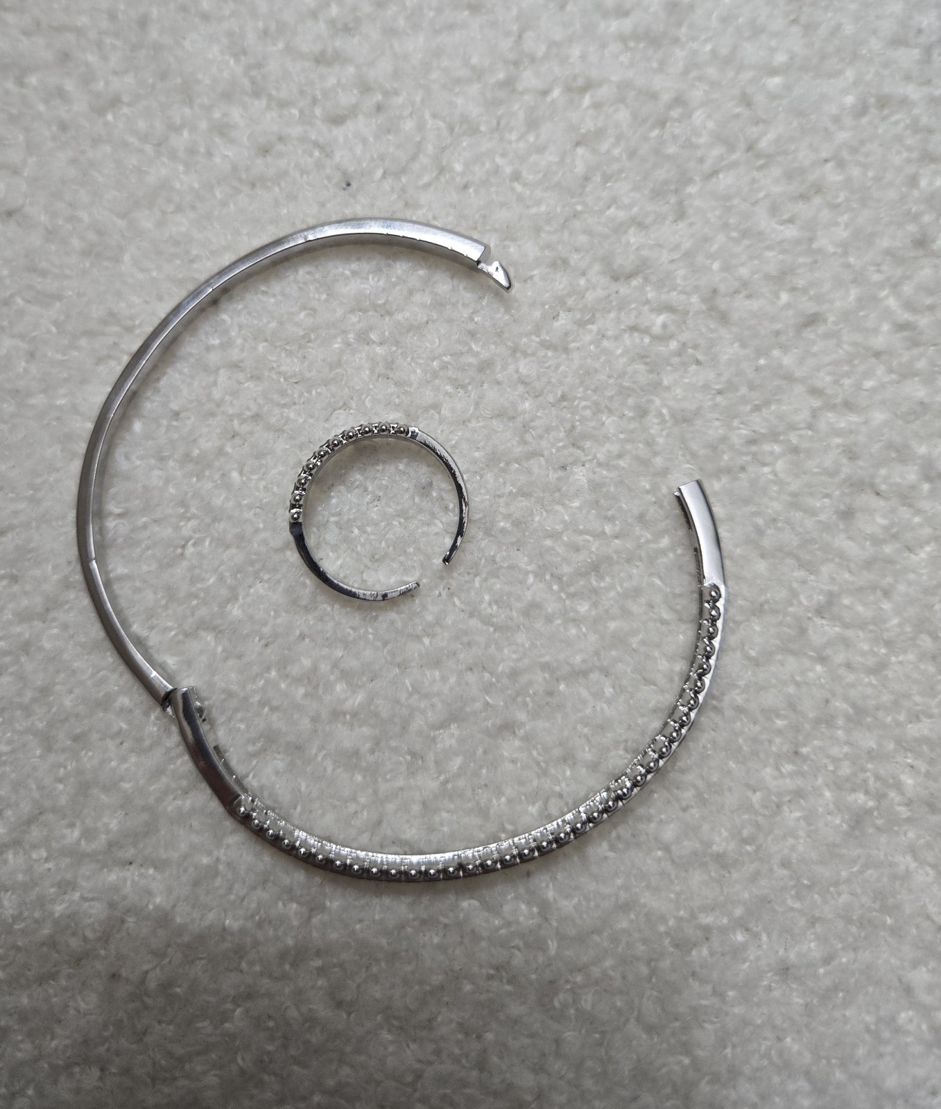 Silver Tone Pavé Round Clear Crystal Bangle Bracelet, Matching Ring Set