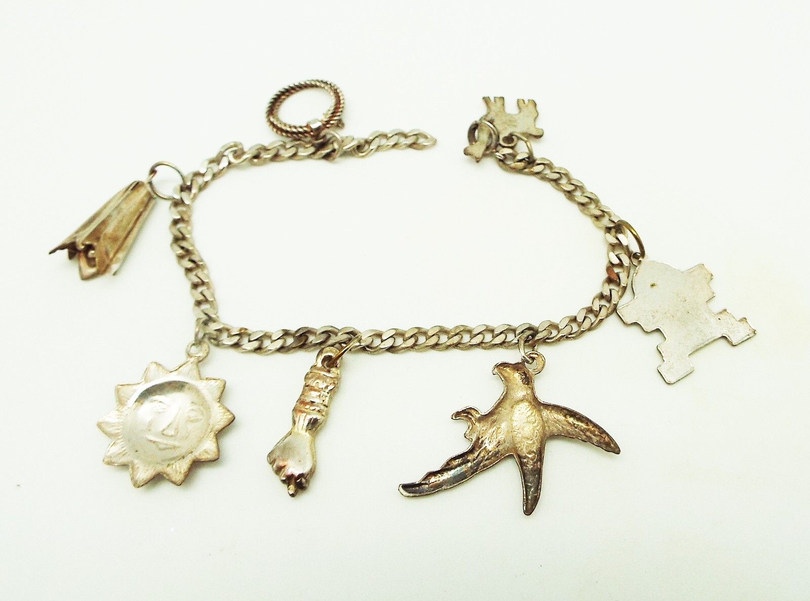VTG 800 SILVER 7 in CHARM BRACELET BRAZIL PERU CHILE COLUMBIA ARGENTINA SOUVENIR