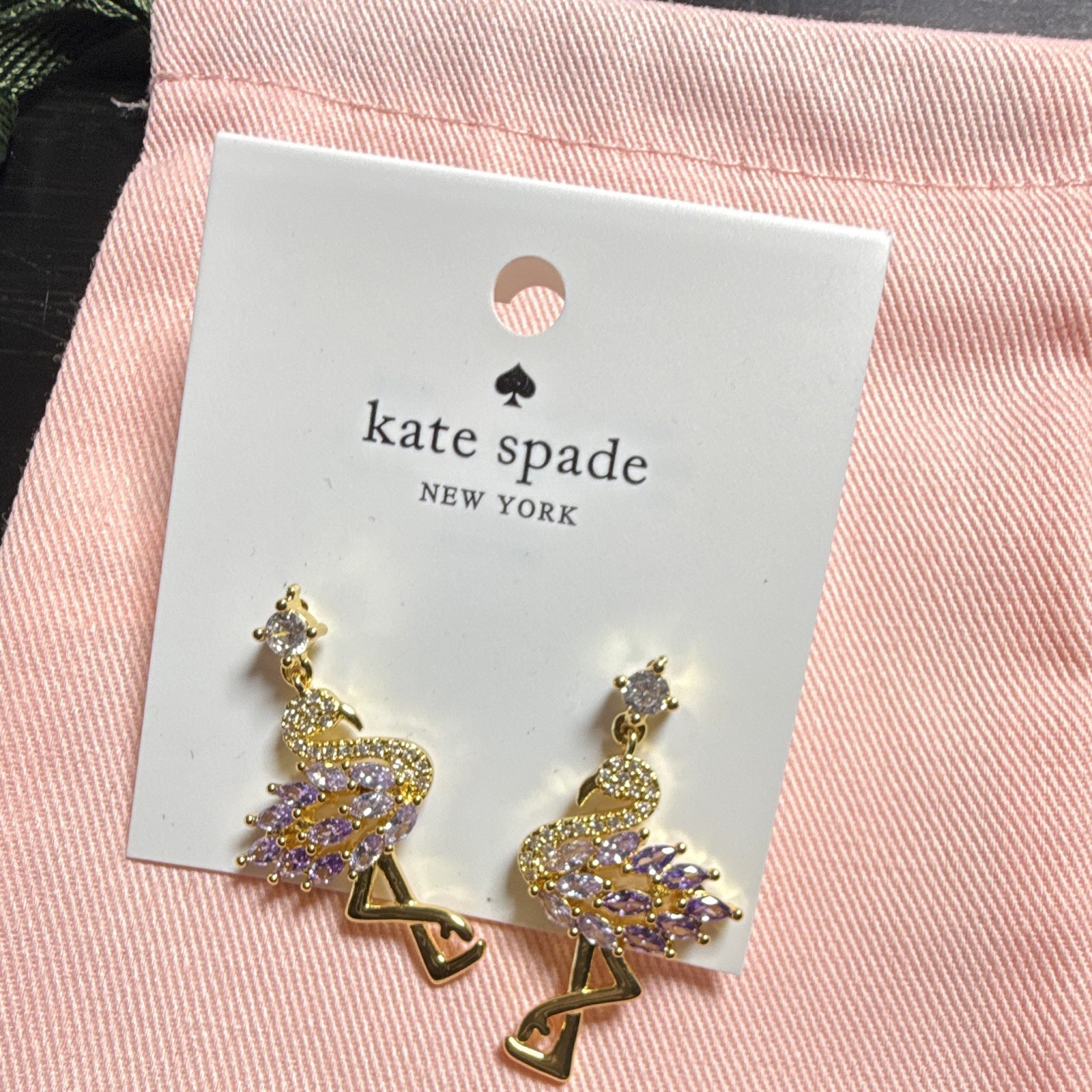 kate spade new york Gold Tone Flamingo Pavé Crystal Dangle Earrings Butterfly