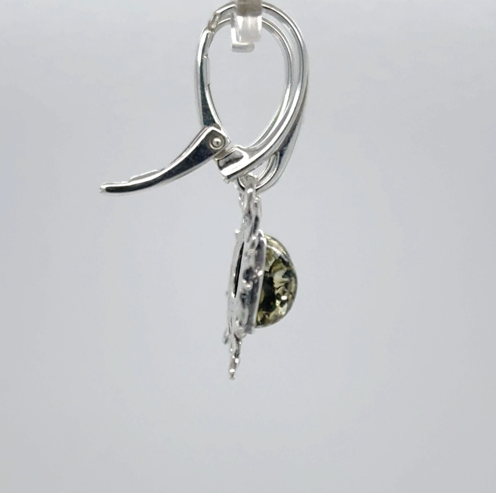 Round Green BALTIC AMBER Sun Dangle Leveback Earrings 925 STERLING SILVER #3633e