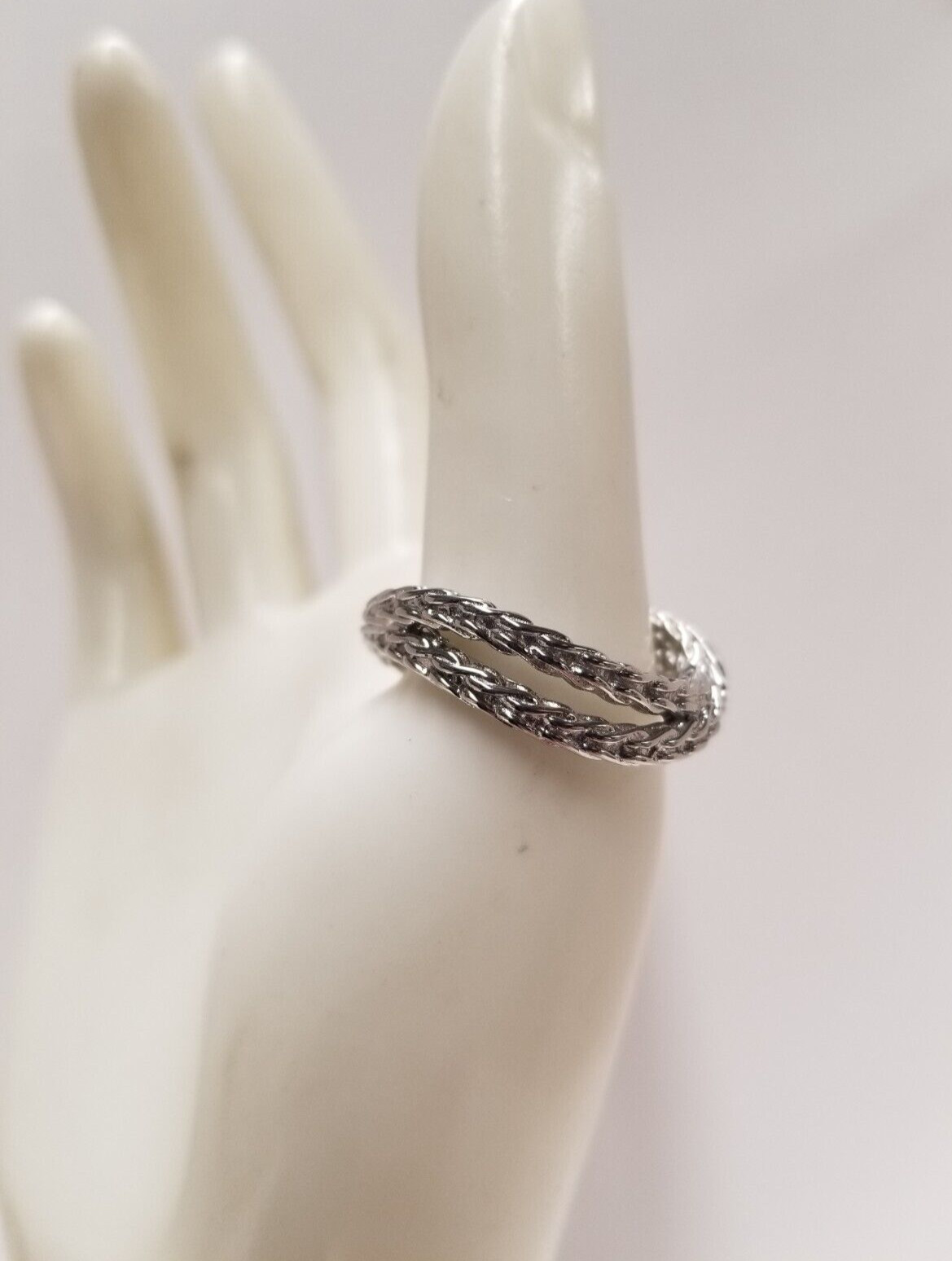 Craftd Rhodium Plated Stainless Steel Rope Wrap Ring Size 10