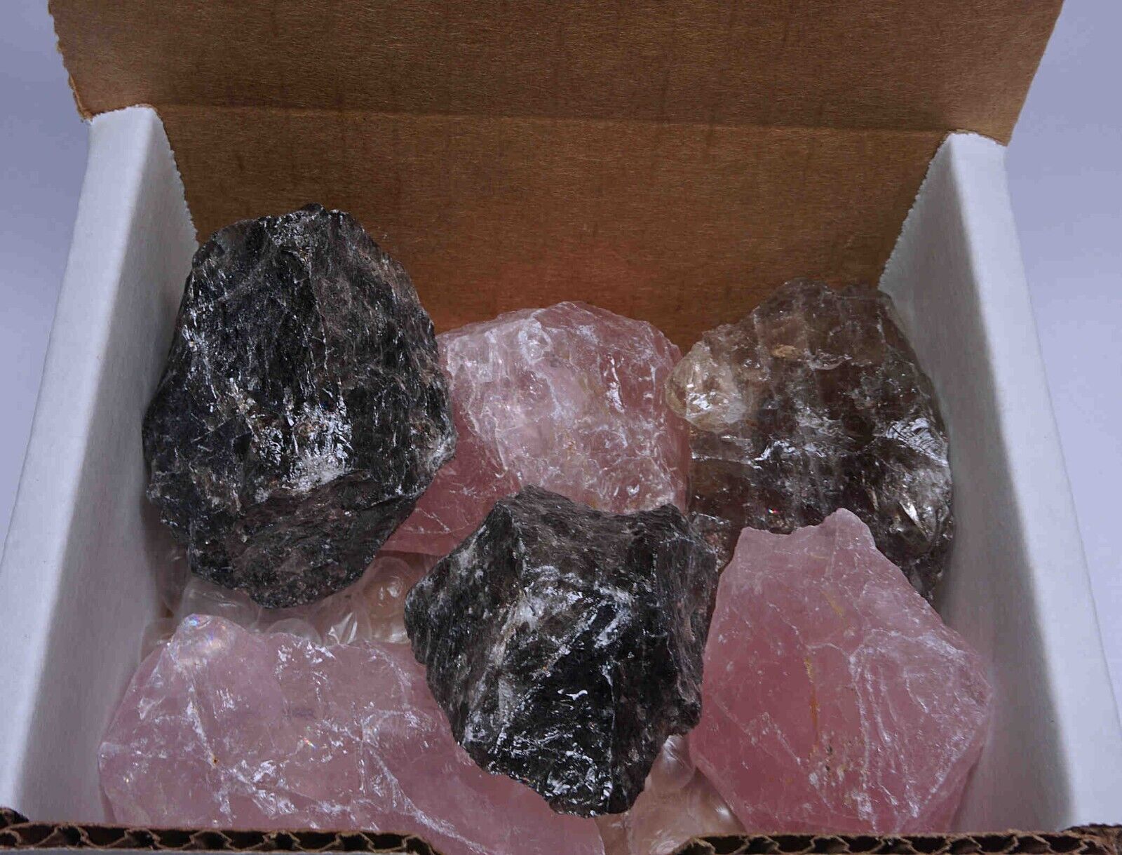 Rose Quartz & Smoky Quartz 10 OZ Box Natural Pink & Brown Crystal Gemstones