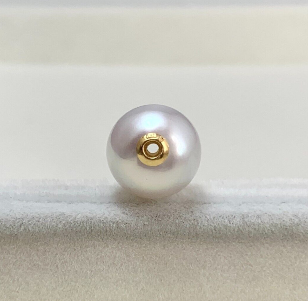 10.8mm Round White Rose South Sea Loose Full Drilled Pearl, 18k Yellow Gold