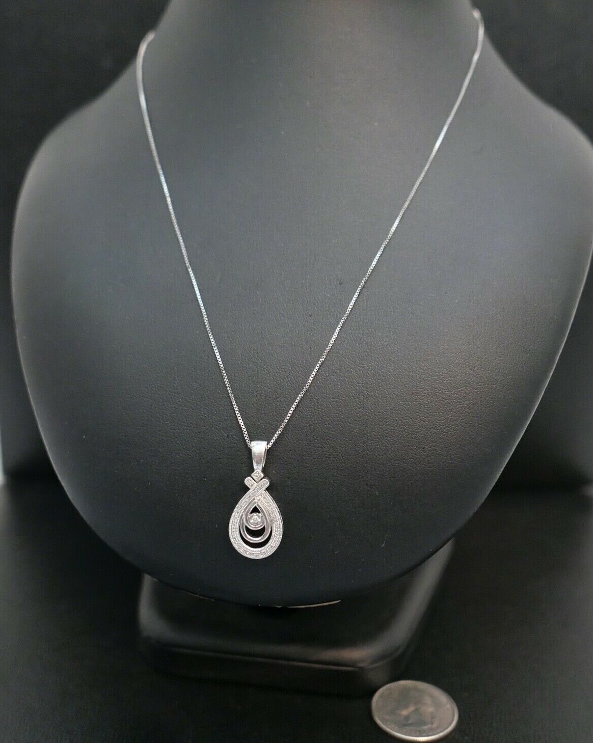 KSJ Sterling Silver 925 Ladies Diamond Pendant Necklace w/ 22″ Chain !!!