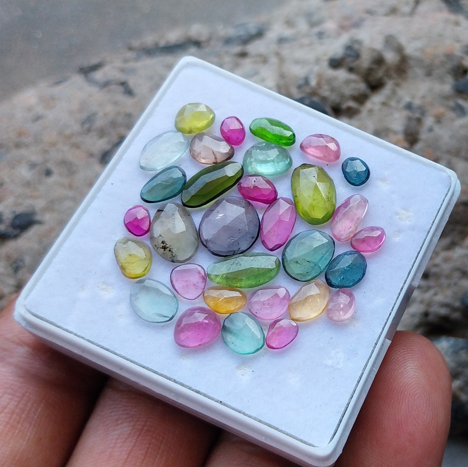 18 Ct 3.5×4.5 to 5×11 MM Natural Multi Color Tourmaline Rose Cut 31 Piece Lot
