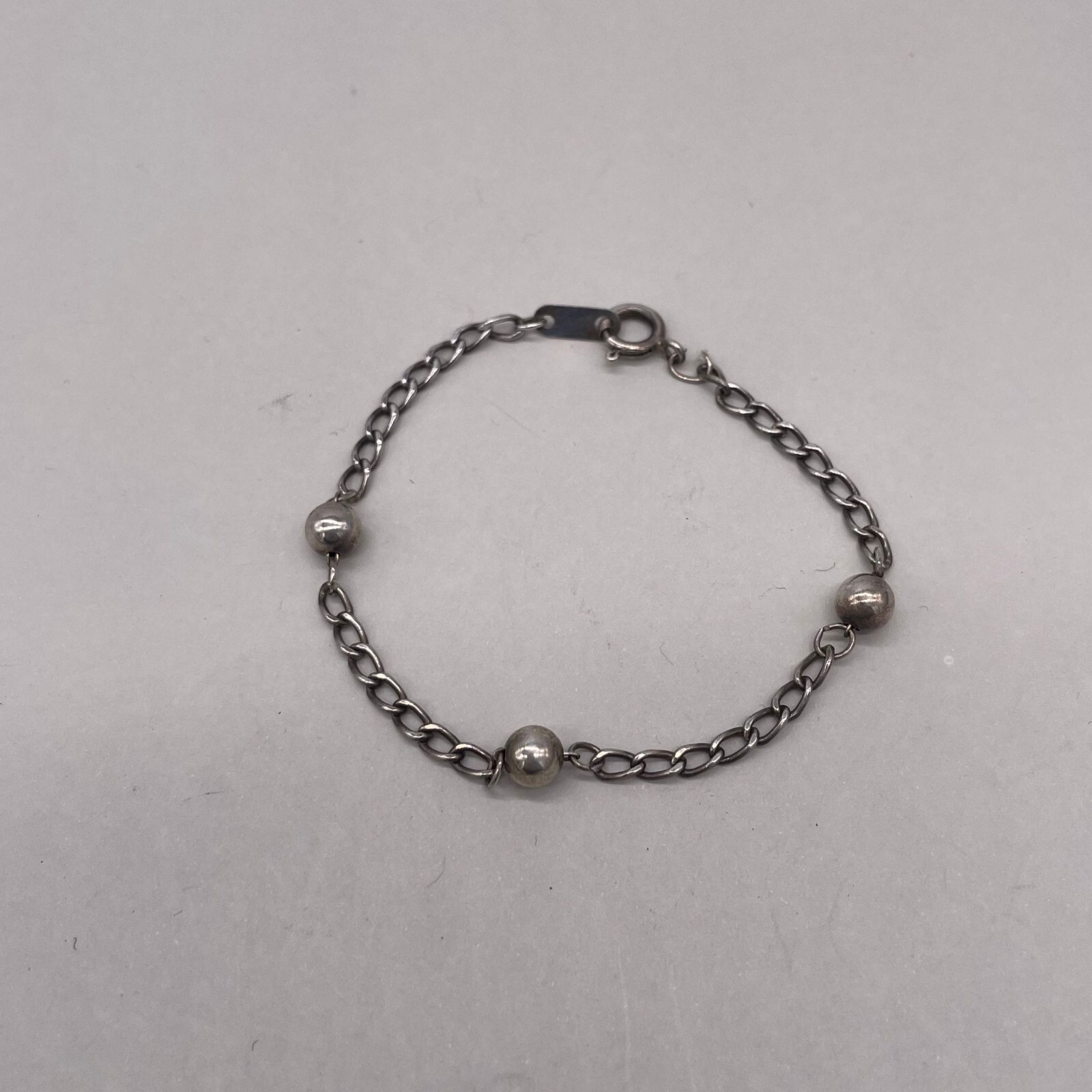 925 Sterling Silver Beaded Spacers Chain Bracelet Casual College Work Minimalist
