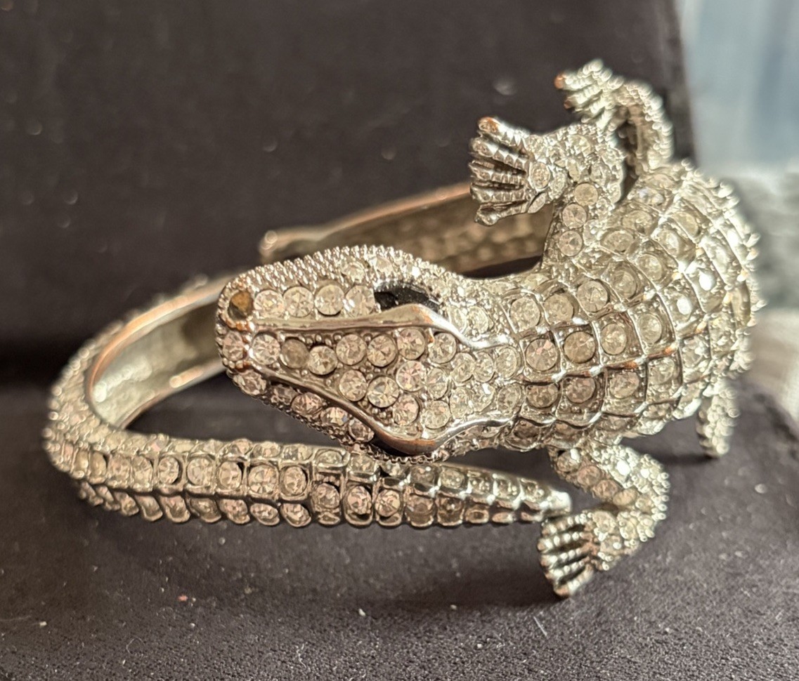 Crystal Rhinestone Cocktail Bangle Bracelet Wrap Alligator – Flawed