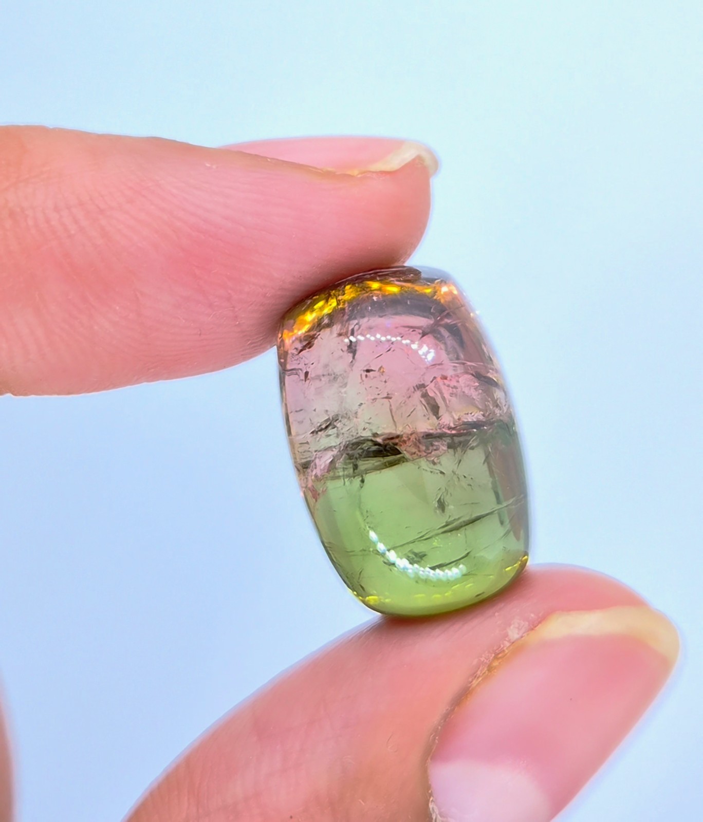 Natural Bi-Color Tourmaline Cabochon | Pink Green Watermelon Gradient Gemstone