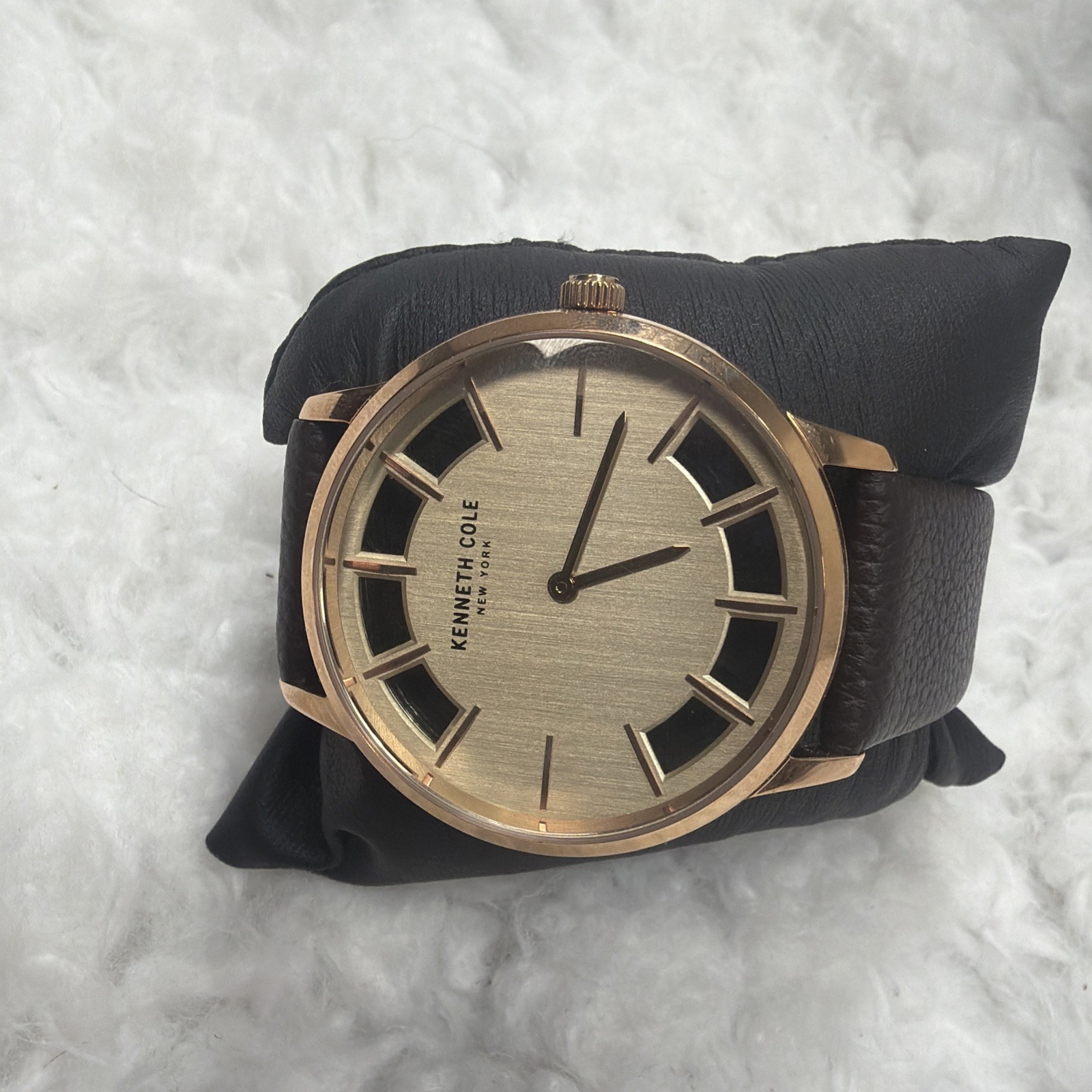 Mens Kennth Cole New York Watch Dress Formal Champagne Face Leather Strap New!