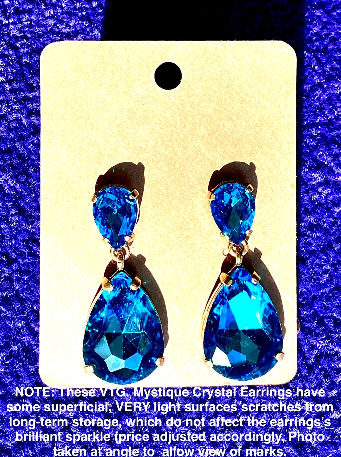 MYSTIQUE TEARDROP PEACOCK AUSTRIAN CRYSTAL GOLD+SLVR STATEMENT EARRINGS NWOT✨VTG