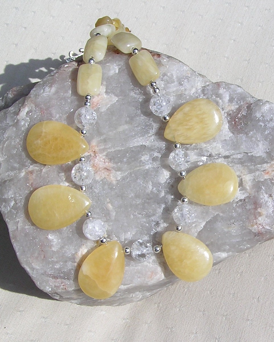 SALE Honey Quartz & Yellow Opal Crystal Gemstone Statement Beaded Necklace