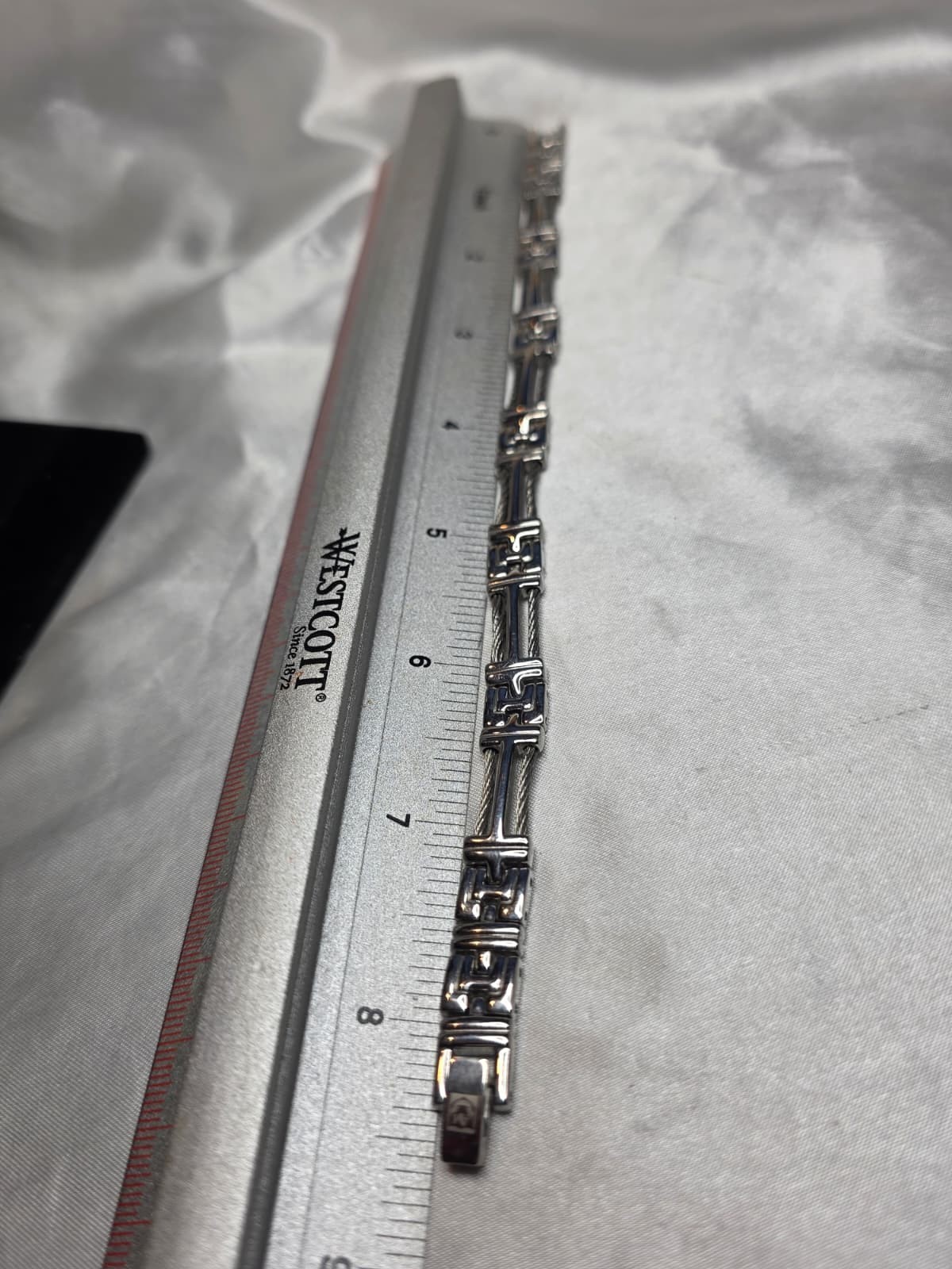 Stainless Steel Bracelet Silver Greek Key Cable Link Unisex Jewelry | 8.25in