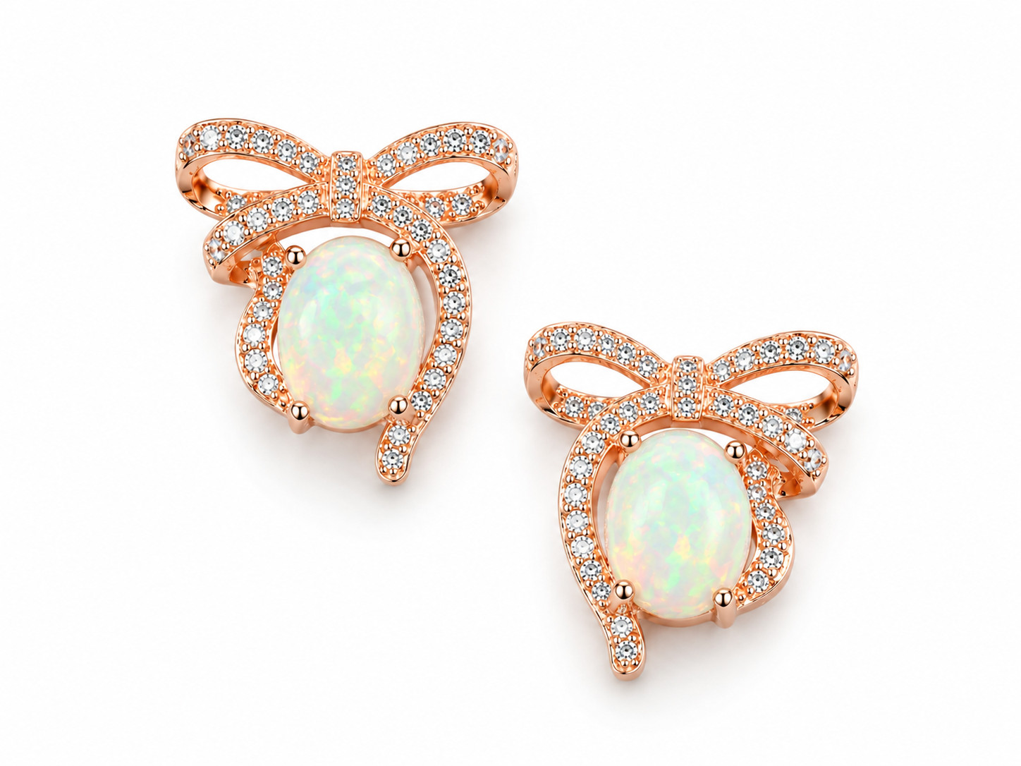 Large Fire Opal Bow Knot Stud Earrings 7x9mm 925 Sterling Silver, Opal Earrings