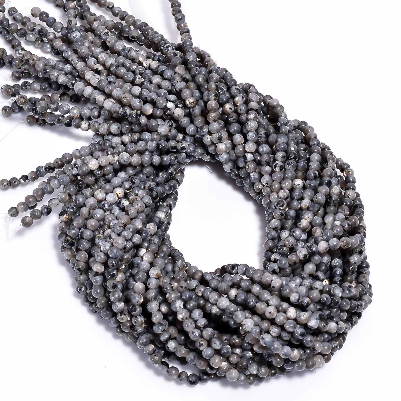 Natural Larvikite Gemstone Round Shape Smooth Beads 4X4.5 mm Strand 15″ UGB593