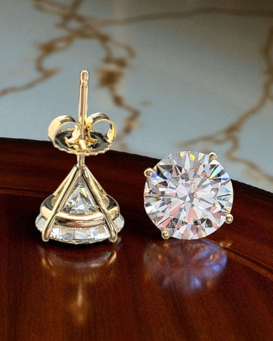 4.00 Ct D VS1 Round Lab Grown Martini Diamond Studs 14k Gold IGI Certified