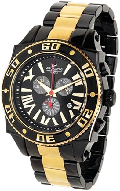 Aquaswiss Chronograph Quartz 50 MM Watch Black and Gold 662XG0188