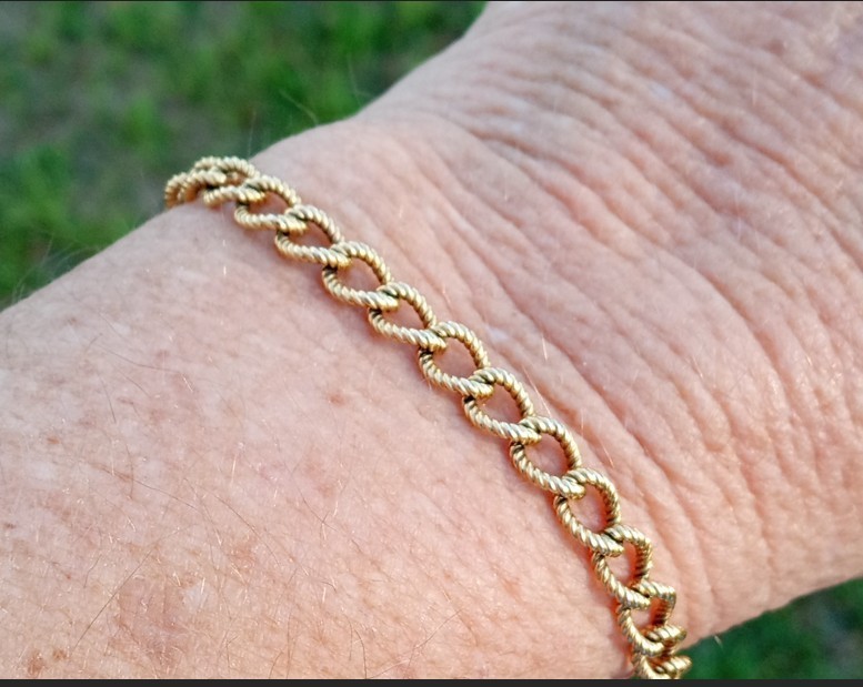 Vintage 12kt Rose Gold Filled GF Fancy Link Bracelet 6g, 7in., Signed Wells