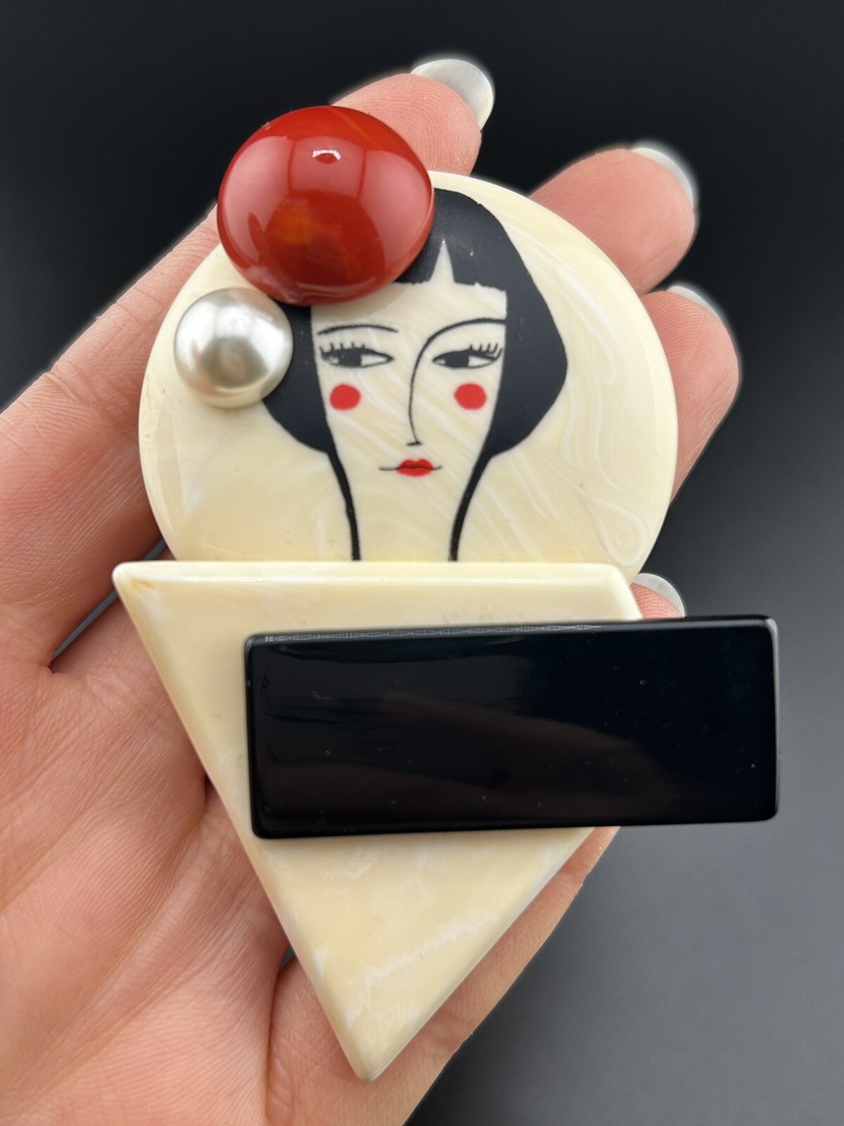 Moscow Nellie Mosca Subway Collection Signed Rosso Cuore Brooch Pin Italy